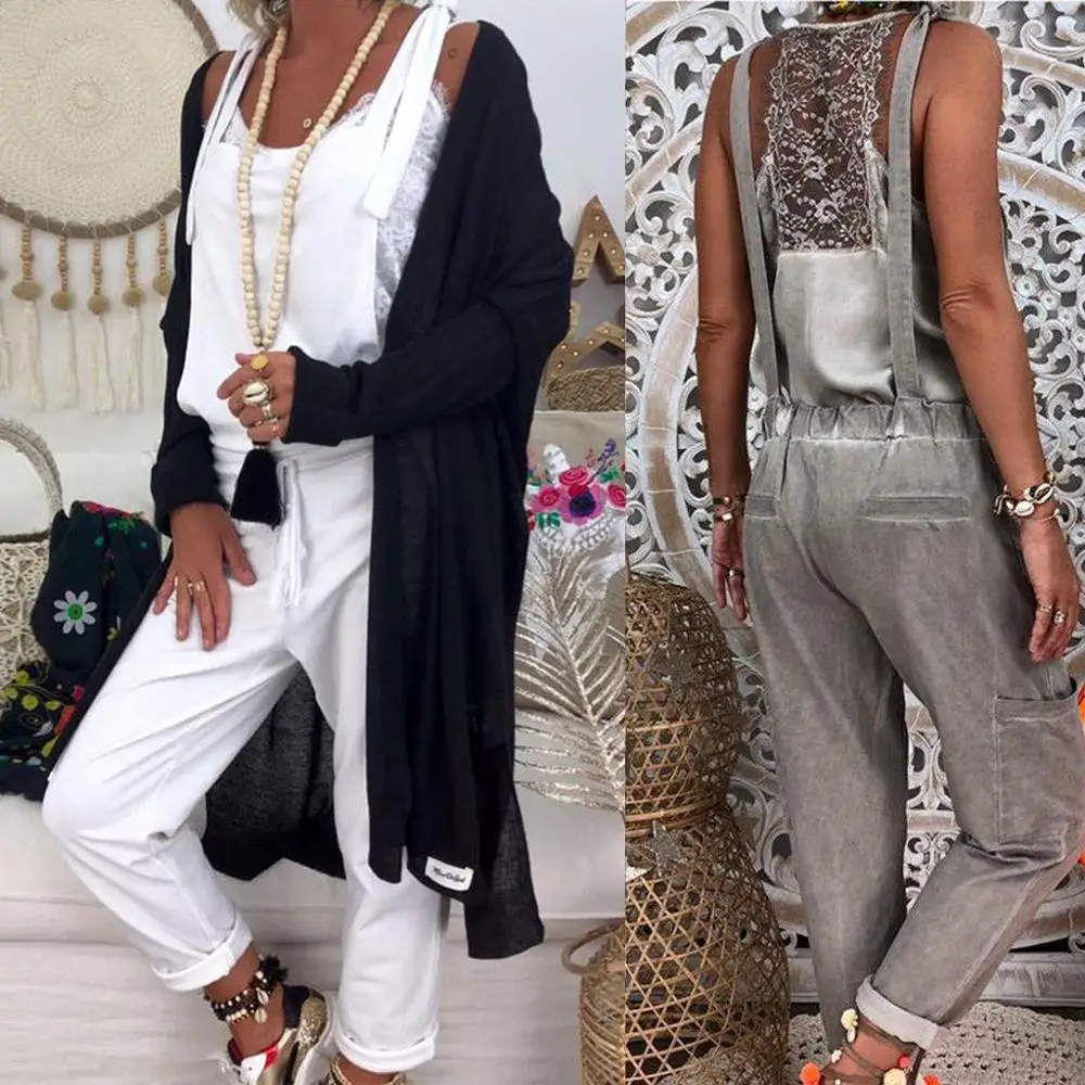 

Fashion Women Summer Casual Solid Color Bib Pastoral Simple Jumpsuit Bib