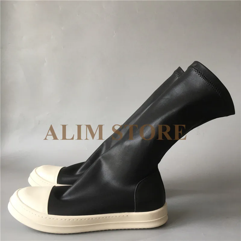 Quality PU black white high Thick soled boots fashion handmade slip on ridding motorcycle men boots