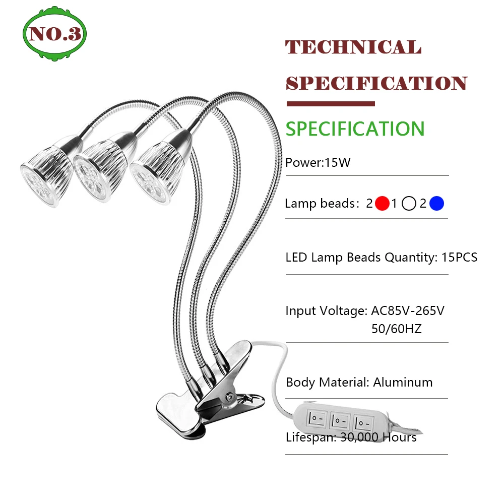 LED Grow Lights Full Spectrum 5/10/15W Fitolamp With Clip