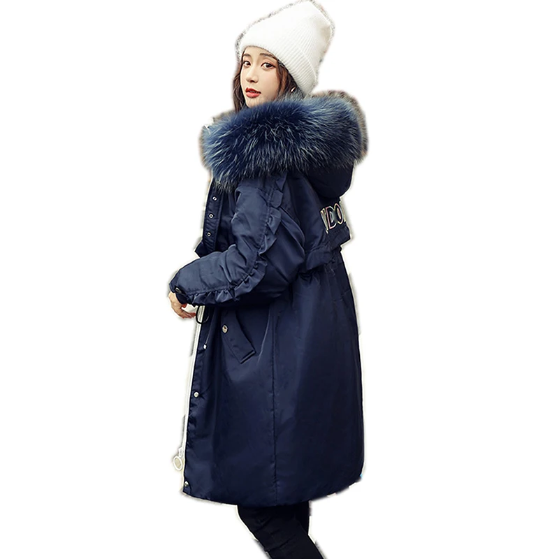 

high quality Winter Long Down Jacket Women Big Fur Collar Hooded 90% White Duck Down Long Coat Female Warm Snow Outerwear