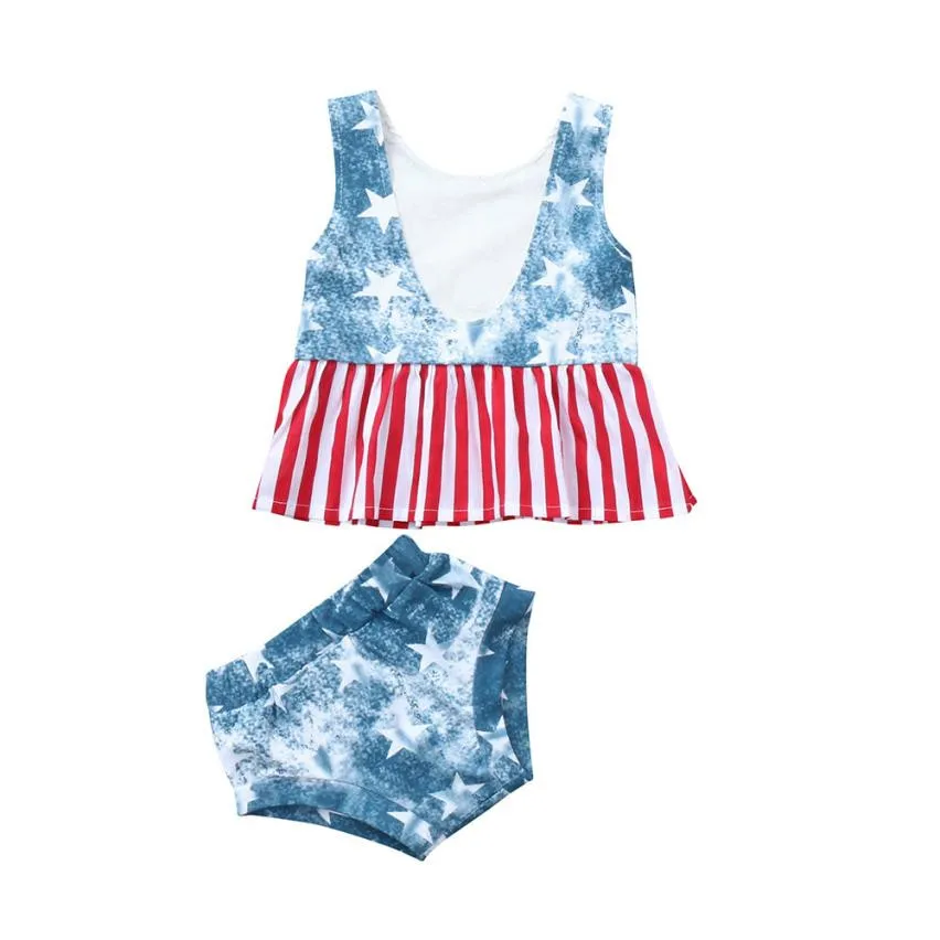 

Baby Girls Clothing Set 4th Of July Star Stripe Tops Vest+Shorts Outfits Cloth baby girl clothes newborn clothes summer top