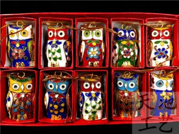 

10pcs Stunning Chinese Handmade Vintage Cloisonne owl key chain and Ornament Charm