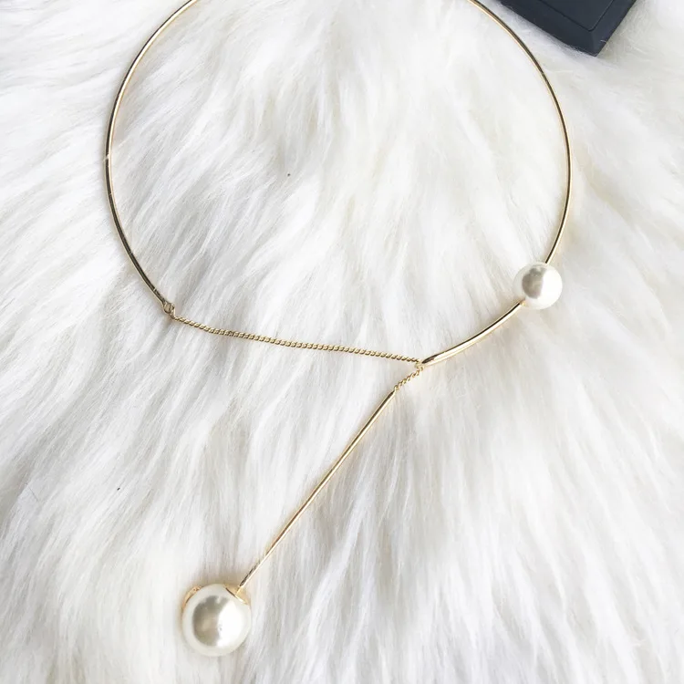 

2018 New Fashion Korea Simple Texture Golden collar Pearl Tassel Necklace Clavicular chain For Women Jewelry