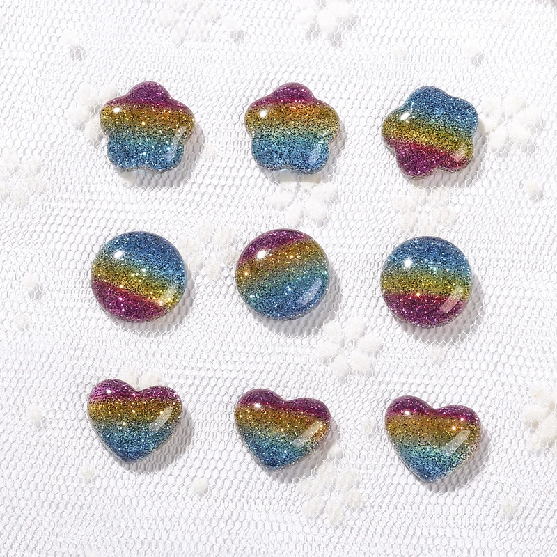 

30pcs 12mm DIY flat back resin heart glitter rainbow heart star circle for DIY earring decoration