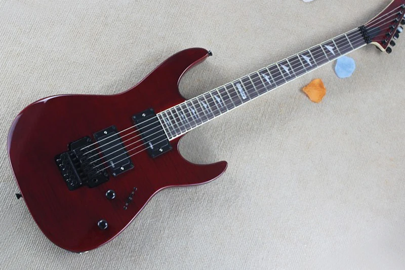 Red Electric Guitar with EMG Pickups,Flame Maple Veneer,Colorful Pearl