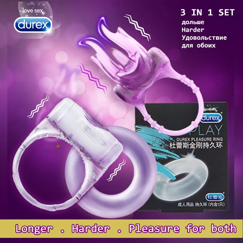 Вибрирующее кольцо Durex 3 в 1 для мужчин увеличения срока службы Стимуляция клитора
