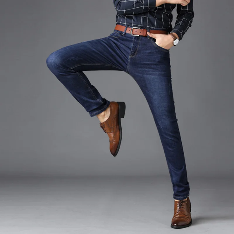 Новое поступление, деловые мужские классические джинсы, полная длина, повседневные, хлопок, мягкие, летние штаны, мужские, тонкие, крутые джинсы ZLS28 - Цвет: Blue Jeans