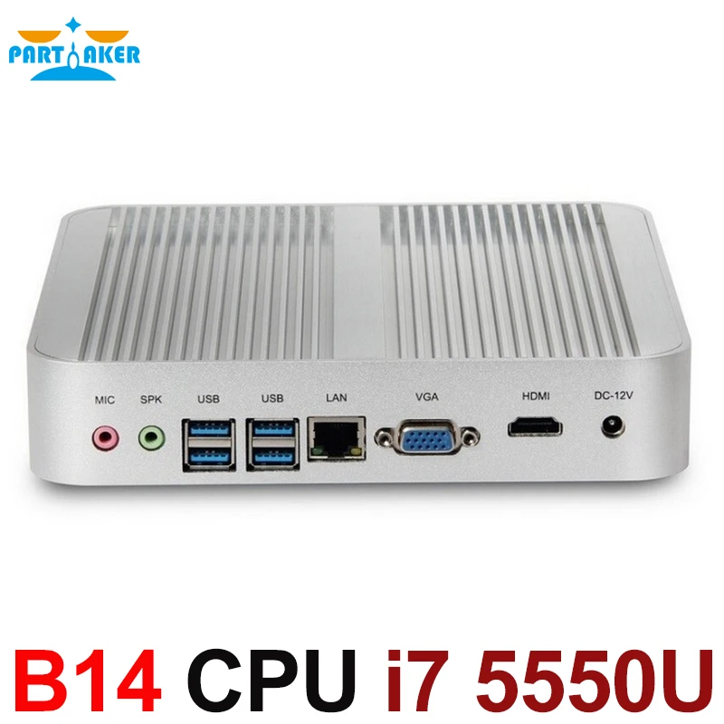 Причастником Intel I7 5550U Мини ПК безвентиляторный VGA HDMI lan порты компьютер