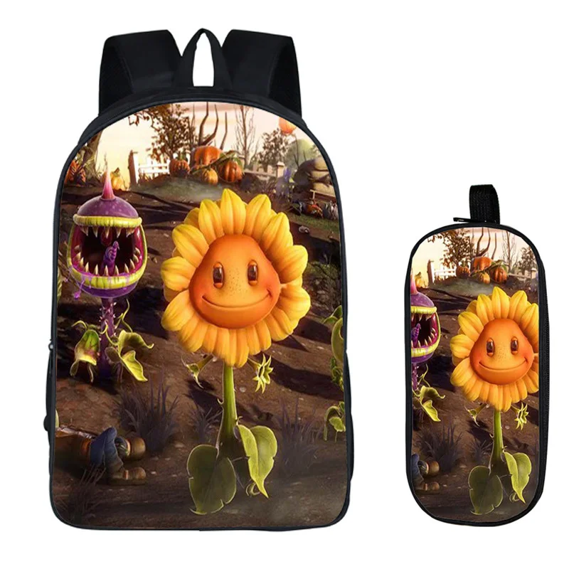 

Plants vs. Zombies 2PC Set with Pencil Case Luxury Student Backpacks DIY Printing Cool Children School Bags For Boys Kids Bag