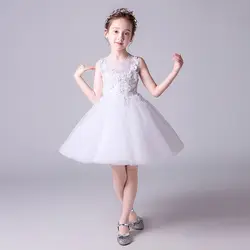Белые цветочные дети вечернее платье бальное платье с цветочным узором для девочек платья для свадьбы тюль принцессы без рукавов на день