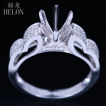 

HELON 5.75-6.5mm Round Solid 14K White Gold Semi Mount 0.3CT Natural Diamonds Ring Classic Fine Jewelry Engagement Wedding Ring