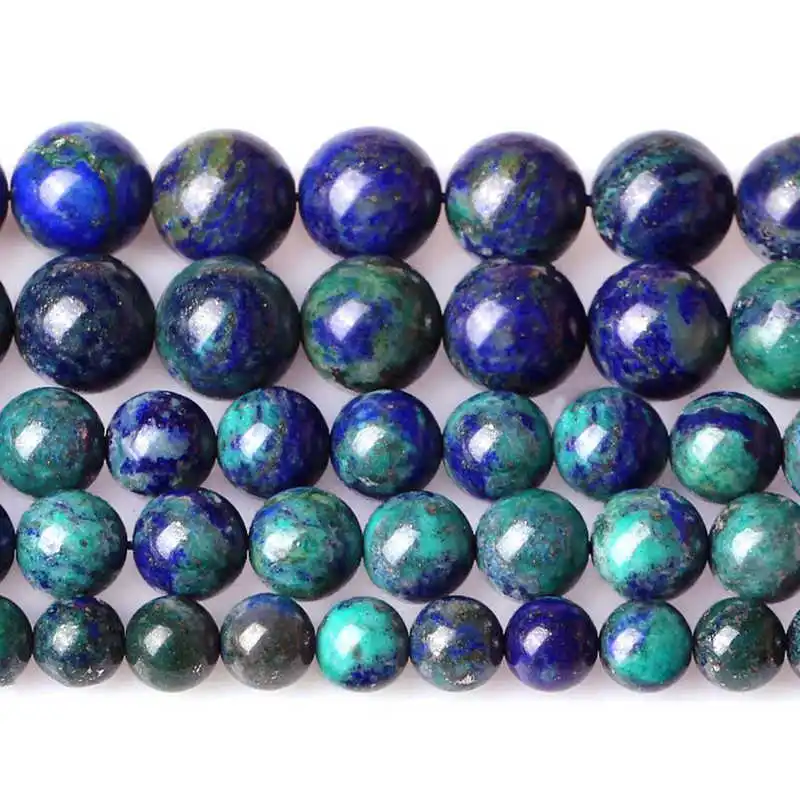

TSB0498 Natural Lapis Lazuli Phoenix Stone Smooth Round Beads 6mm 8mm Fynchenite and Lapis Lazuli Stone Azurite 40cm Strand