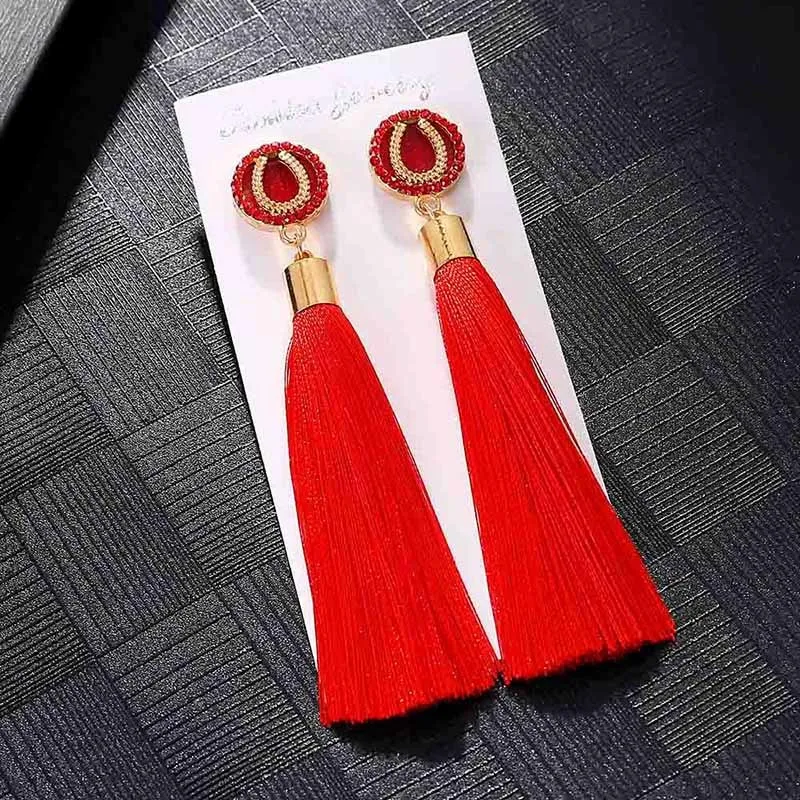 E6077 Trendy Earrings Drop Earrings SilkAlloyDangleLongBohemianBlueOrangeMetalBohoGold Tassel Earrings For Women Jewelry