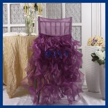 CH007E SKFLY elegante boda hecho a medida ruffled sauce rizado púrpura funda para silla de organza