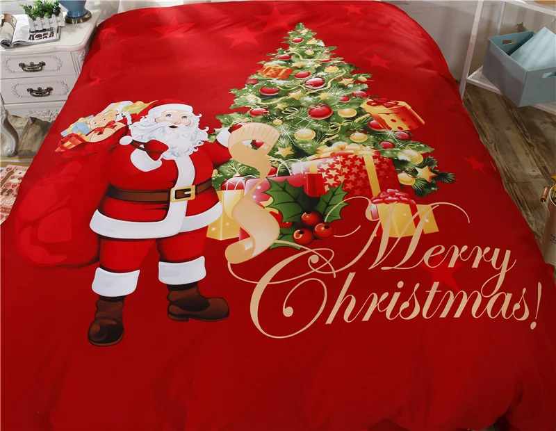 Роскошный комплект постельного белья с рождественской елкой и оленем красного и синего цвета, Комплект постельного белья из хлопка, пододеяльник, наволочка, подарки