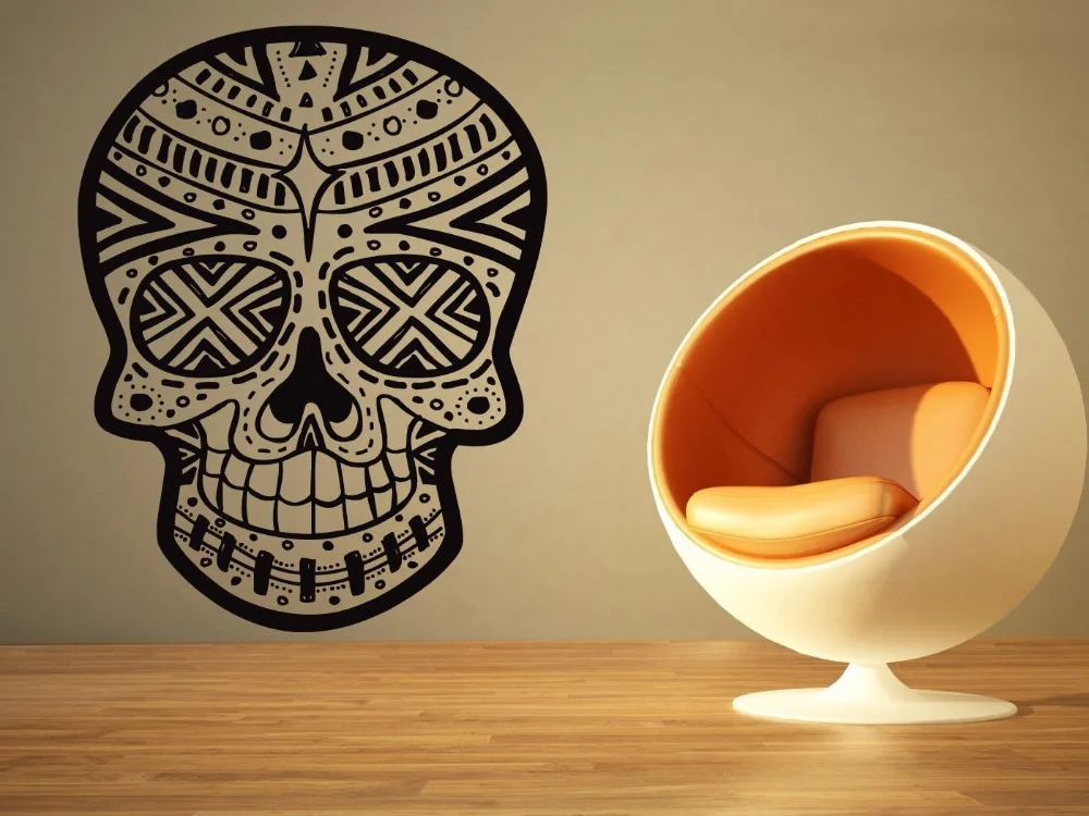 Halloween Skull Vinyl Wall Decal Sugar Skull Death Mural Art Wall
