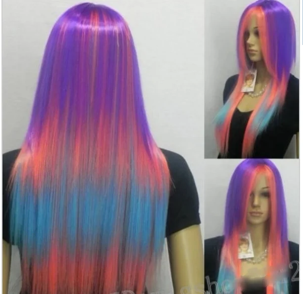 suyushun1472**++Hot heat resistant AA Party Pretty high quality Long multi-color Wigs |