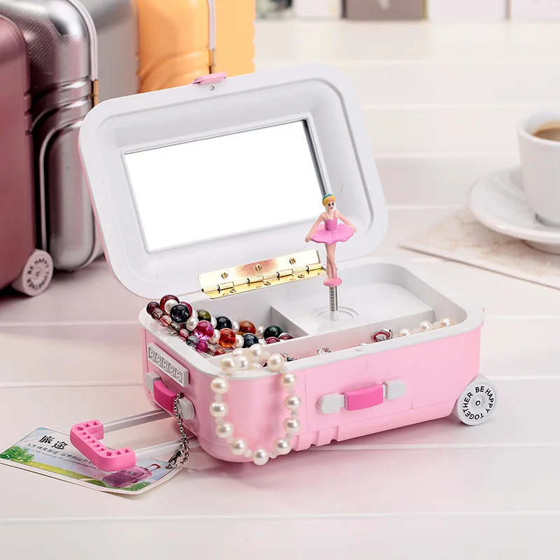 

Creative suitcase trolley music box rotating ballet girl creative jewelry box to send girlfriend gift children's toy gift box