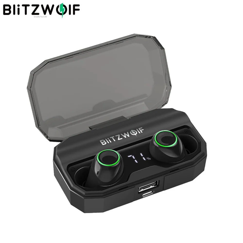 BlitzWolf FYE3S TWS True беспроводной Bluetooth 5,0 наушники цифровой дисплей питания смарт-сенсорный двусторонний вызов наушники зарядная коробка