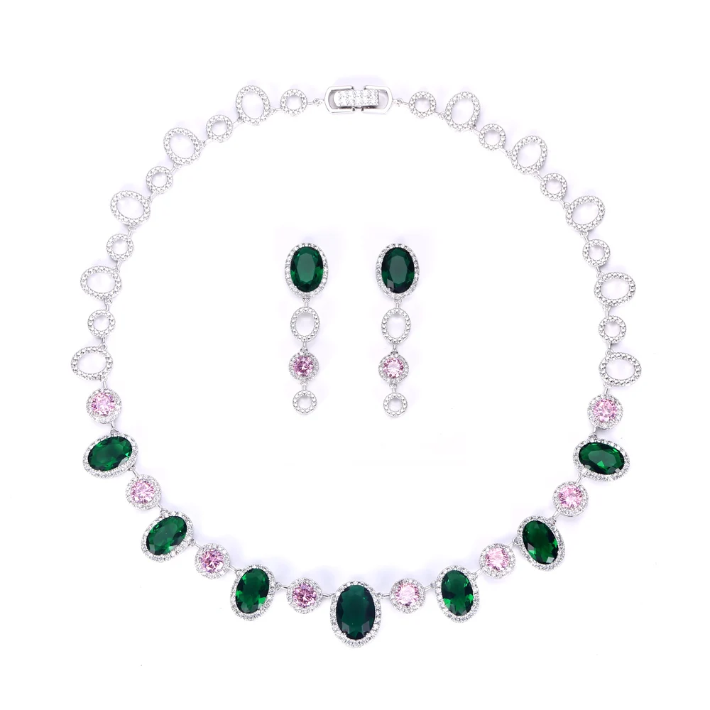 Janeklly, Трендовое свадебное ожерелье, серьги для женщин, аксессуары, много камней, наборы свадебных ювелирных изделий, женские серьги, Мода - Окраска металла: Green