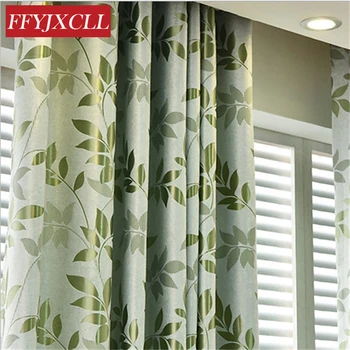 

Green Leaf Printed Blackout Curtains Double Sided Jacquard Curtains for Living Room Bedroom Window Tulle for Kitchen