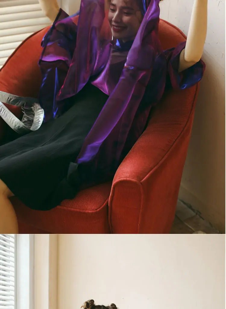 Новинка Harajuku лазерное китайское стильное прозрачное Сетчатое платье Ципао с длинным рукавом и пуговицами фиолетовое/зеленое/розовое солнцезащитное платье с поясом