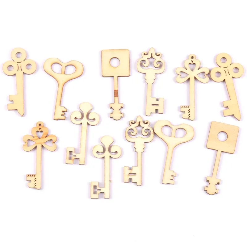 

20Pcs mixed Key pattern natural Wooden Scrapbooking Craft for Embellishments Handmade Diy handicraft Decor 30-40mm MT1865