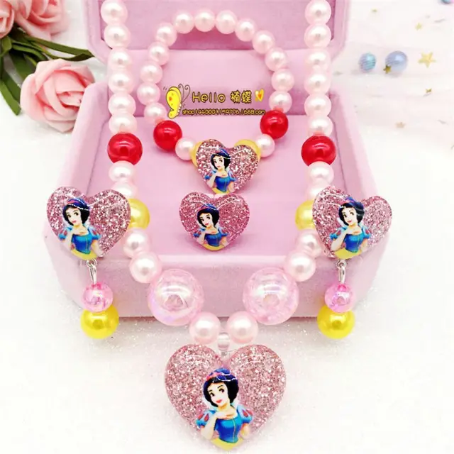 Disney 4pcs/lot Frozen Children Girls Princess Necklace toys  Bracelet Earrings Rings Accessories Paper Cards Birthday Gifts 3