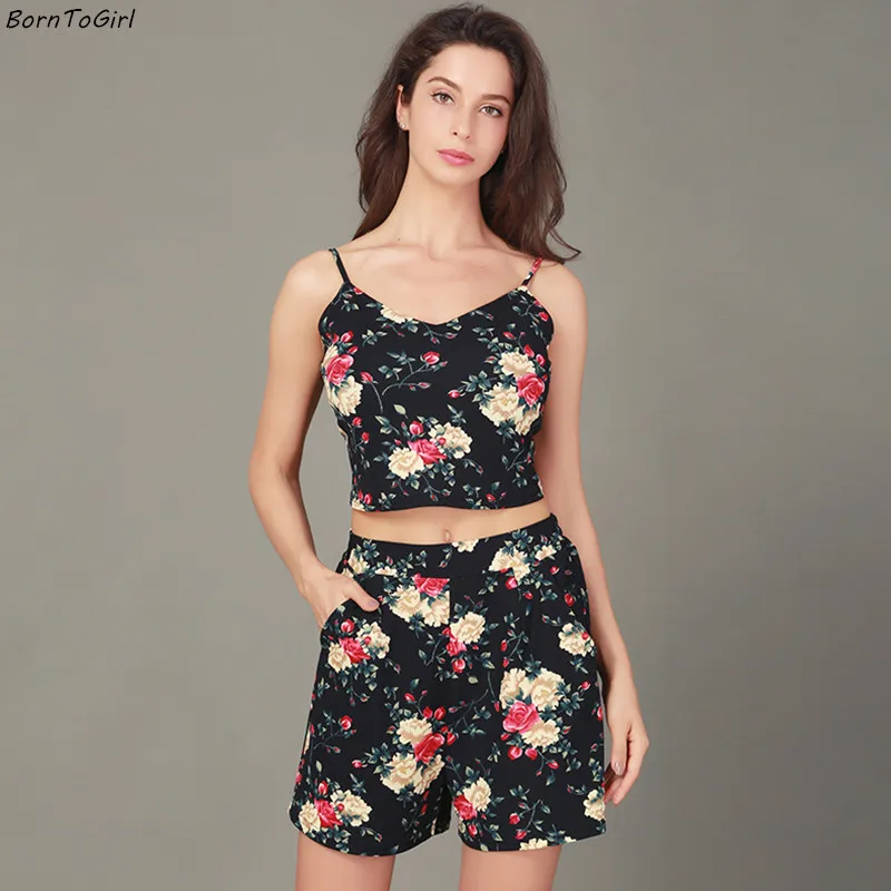BornToGirl 2018 Summer Women Clothing Sets Vintage Sexy Two Piece Suit
