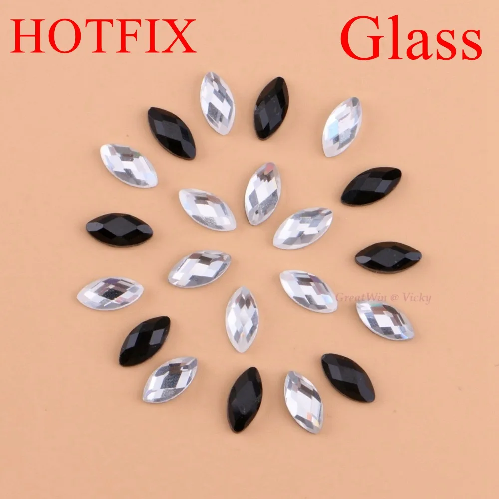 

5x10mm Glass HotFix Rhinestones Horse Eye / Leaf DMC Crystals Iron On Hot Fix Crystal Stone For DIY Garment 100pcs/pack