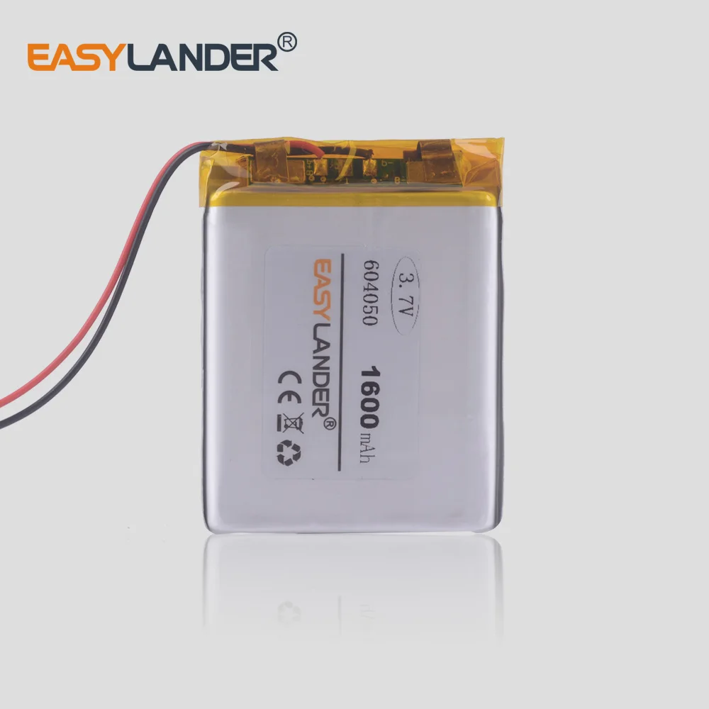 

3.7V 604050 1600mAh Li ion polymer lithium battery For wireless telephone navigator walkman dvr recorder mp3 Player toy gps