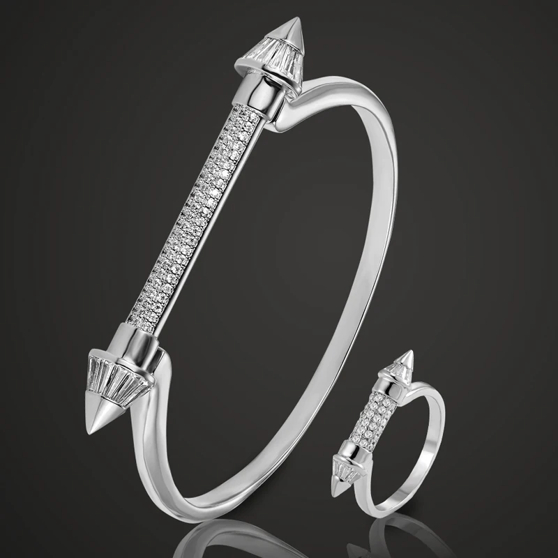 

Lasman AAA Zircon Bridal Wedding Jewelry Sets Women's Love Bangles & Rings Women's Vintage Bangle&Aneis Ouro Pulseira Mujer