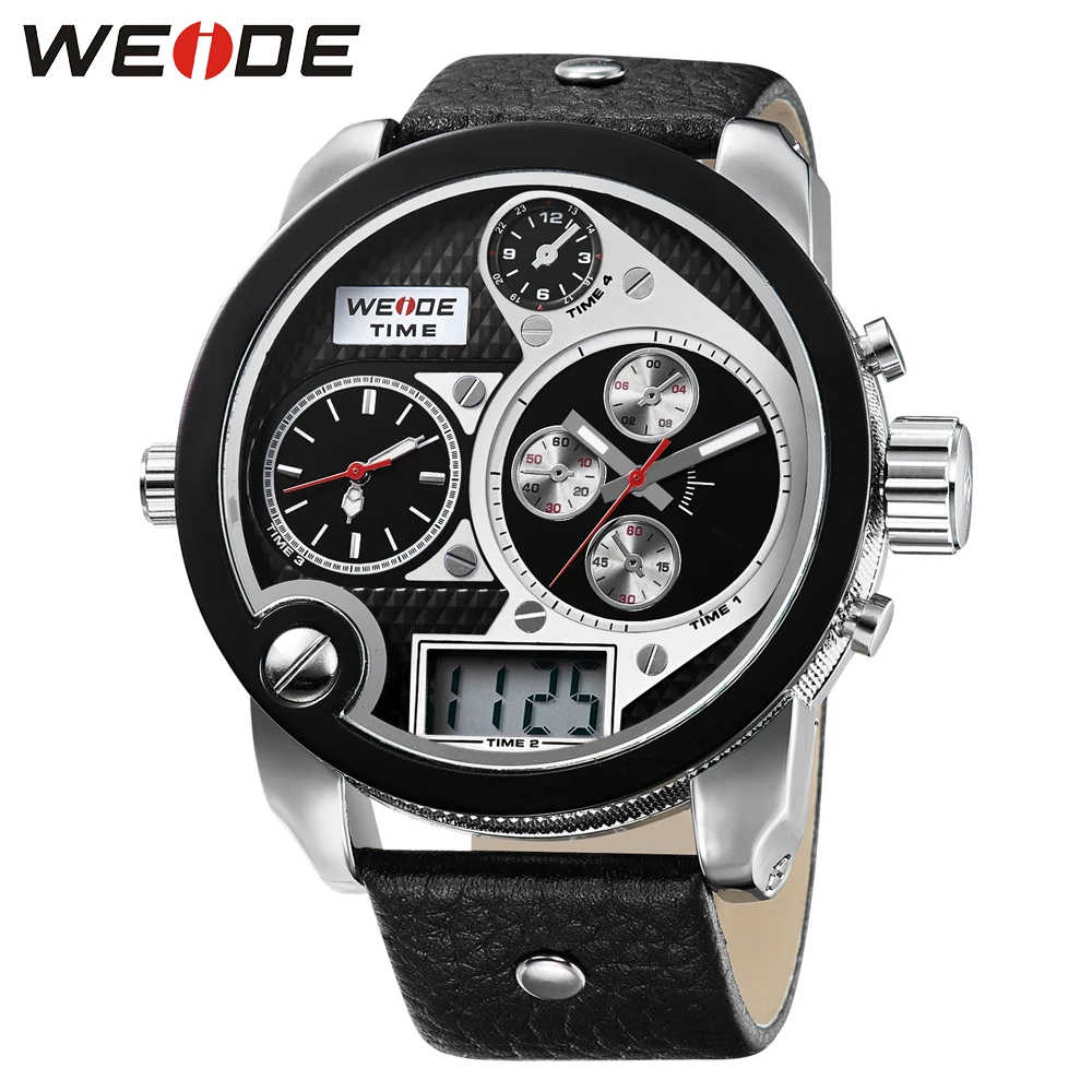 Weide Брендовые спортивные часы из натуральной кожи с цифровым дисплеем Кварцевые