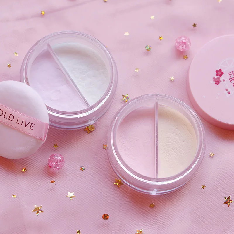 

Pink Green color Smooth Loose Powder Makeup Finishing Powder Waterproof Cosmetic Puff For Face Finish Setting With Puff