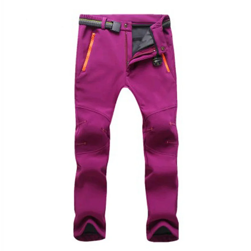Горные женские и мужские толстые теплые флисовые софтшелл брюки ветрозащитные уличные рыболовные походные лыжные брюки бренд VA288 - Цвет: Women Grape Purple