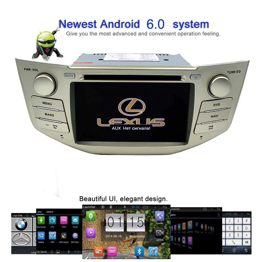 Top BYNCG rx300 2 Din Car DVD Player ure 6.0 Android GPS Radio for rx330,7inch P 1024*600 ,Dual Core 3G WIFI 1g DRR3 1.7GHZ 2