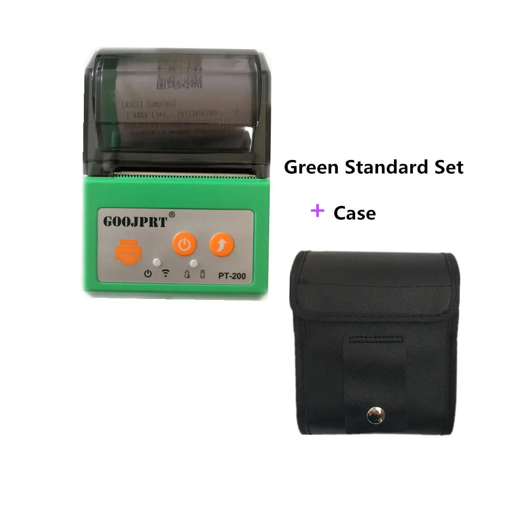 Green Standard mini portable Thermal receipt printer with protection case