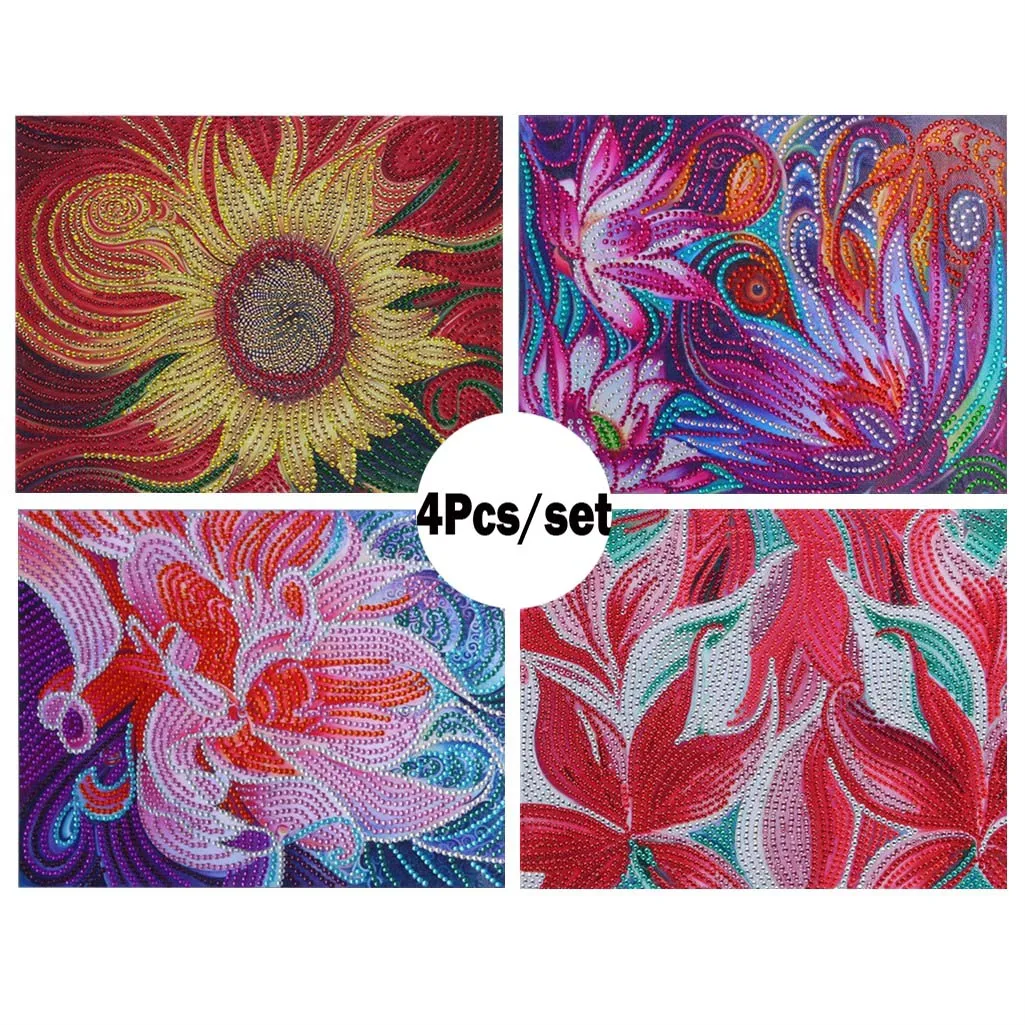

4Pcs/set 5D Flower Diamond Painting Special Shaped DIY Partial Drilled Diamond Embroidery Cross Stitch Kits Handmade Home Decor