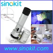 60X Ювелирные изделия Лупа глаз Лупа микроскоп три УФ светодиодные фонари ультрафиолетовая лампа с деньги функция контроля 9886