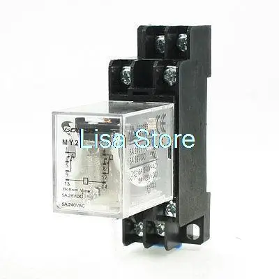 

DC 12V Coil 8 Pin 35mm DIN Rail Electromagnetic Relay Power Relay MY2J w Socket