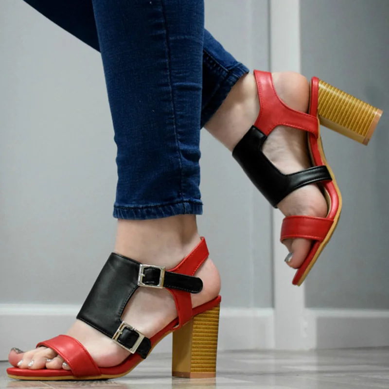 KemeKiss Size 32-50 Women Sandals 2019 Mixed Colors Buckle Thick Heels Party High Heel Summer Shoes Women High Quality Shoes