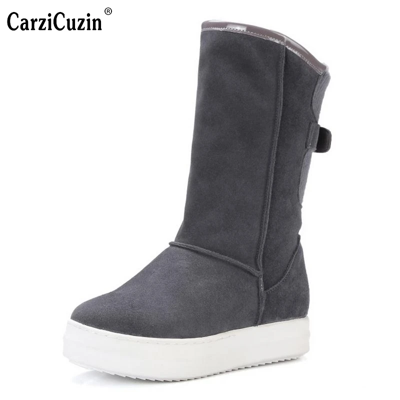 

Winter Real Leather Boots Thickened Fur Women Boots Short Ankle Snow Boots Lady Buckle Platform Footwear Women Shoes Size 33-42