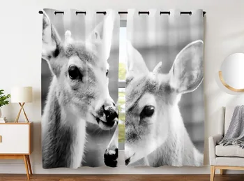 

HommomH Curtains (2 Panel) Grommet Top Darkening Blackout Room Cute Deer Black White