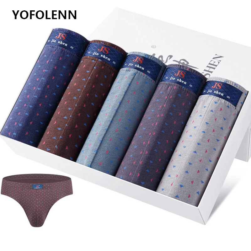 

5 Pieces Boxed 100% Cotton Underwear Ultra-large Size Men's Briefs Male 5 Colors Underpants Underwear