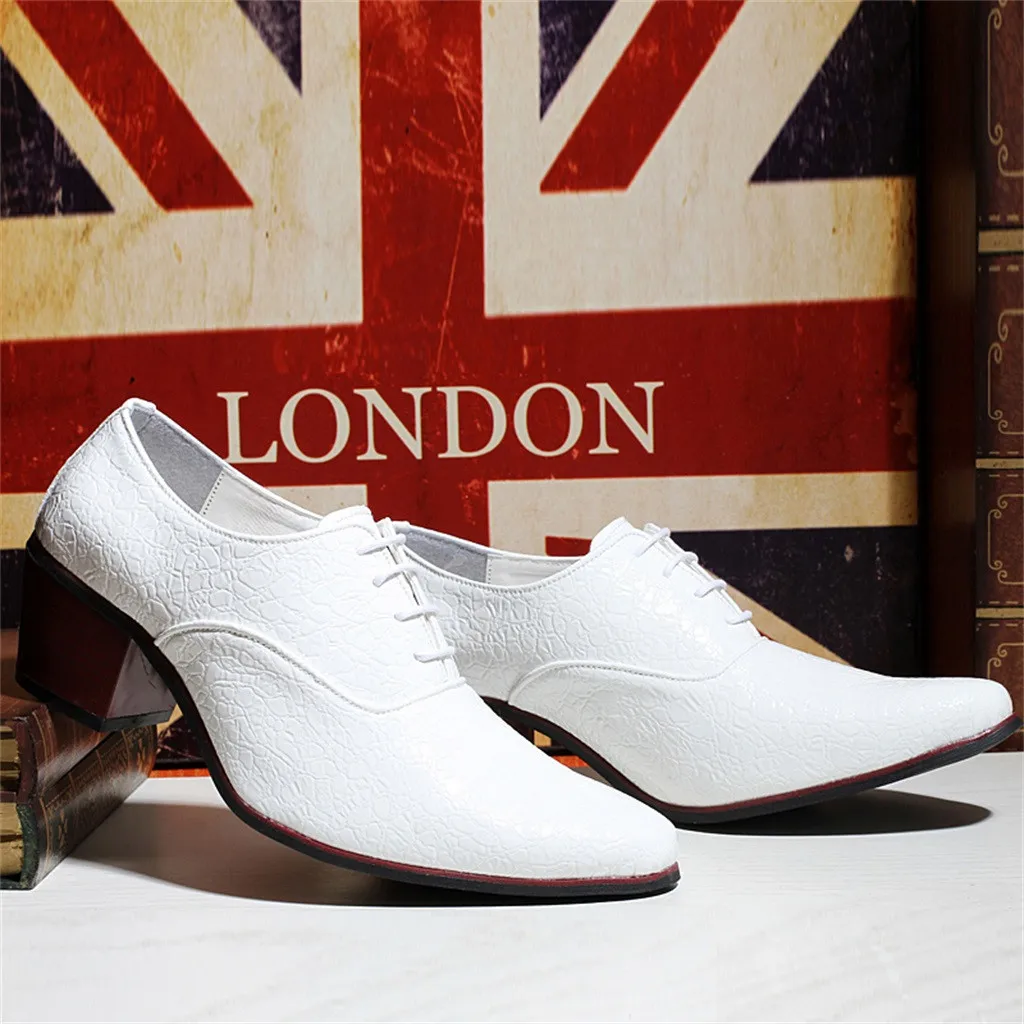 Men Pointed Toe leather shoes Lace-Up Alligator Pattern Busines Dress shoes British style High heel Male Wedding shoes 7.11