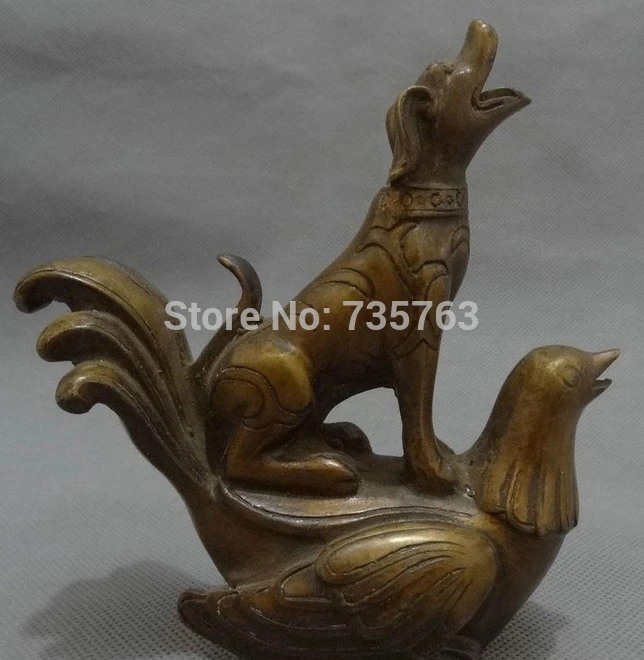 

001061 Chinese Bronze Carved Folk FengShui Dog On Fly d Statue Animals Sculpture