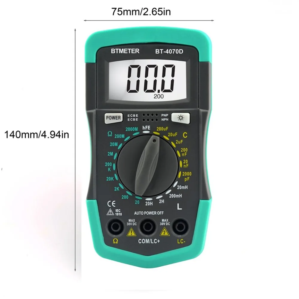 

HoldPeak BT-4070C Digital LCD Multimeter Resistance Resistor Ohm Capacitance Diode SMD Meter Smart Tweezer Clamp Tester Zener