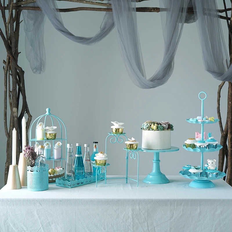 SWEETGO 7 шт. синие подставки для пирога набор на день рождения мальчика держатель для кексов поднос Свадебный десертный стол pops вечерние поставщик