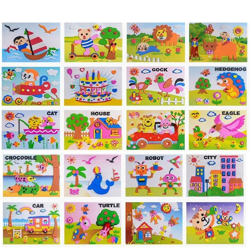 

10pcs Children Cartoon 3D EVA Stickers/Kids Animals Cars Flowers DIY Stickers Educational Toy for Kindergarten School Supply