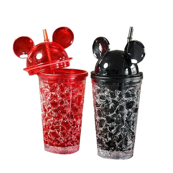

450ml Cool Summer Mickey Ice Crack Straws Smoothie Maker Cup Small Frozen Plastic Milkshake Smoothie Cups Iced Drinks Mug